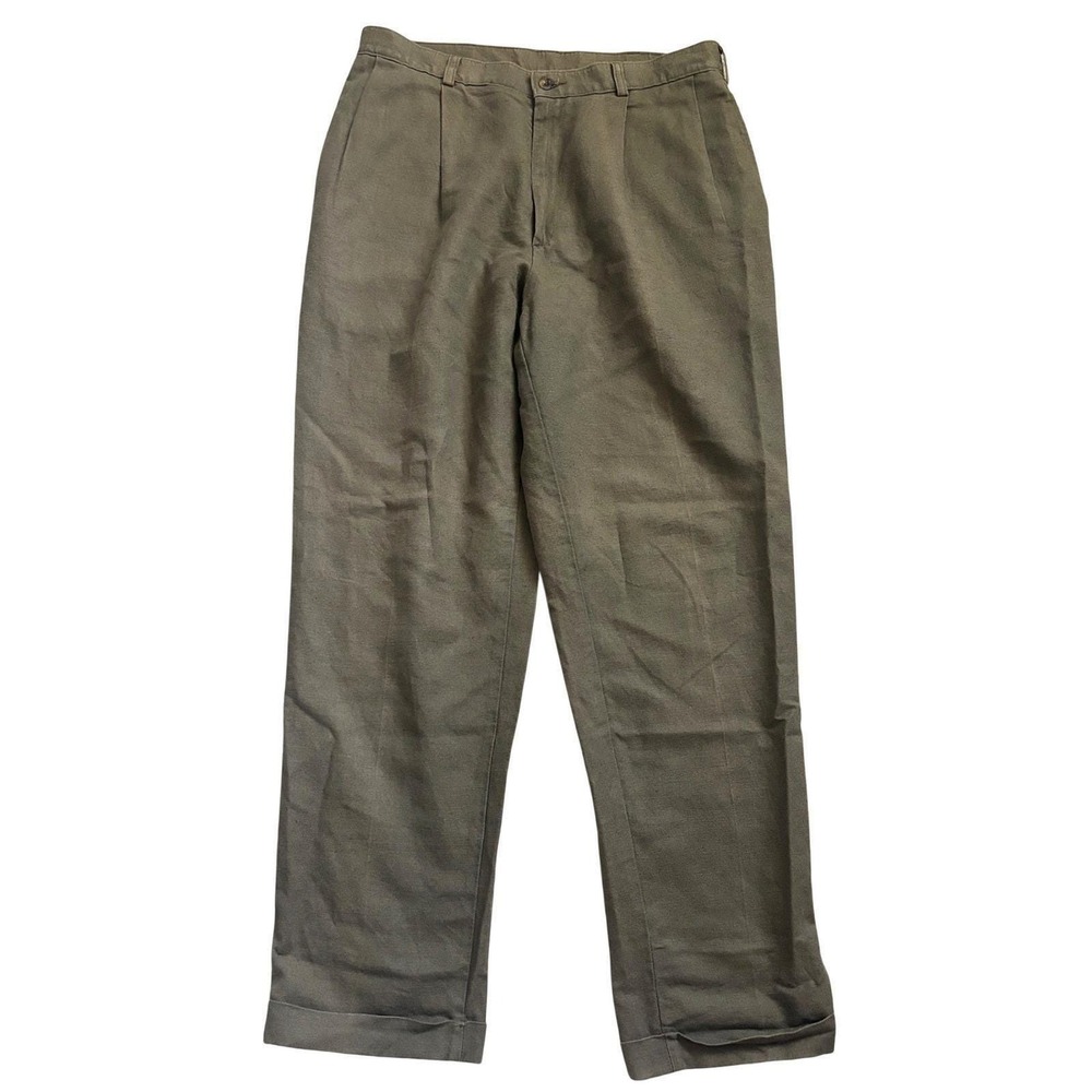 Vtg Savane Relax Linen Cotton Pleated Dress Pant Men 32 Green Olive Khaki Cuffed